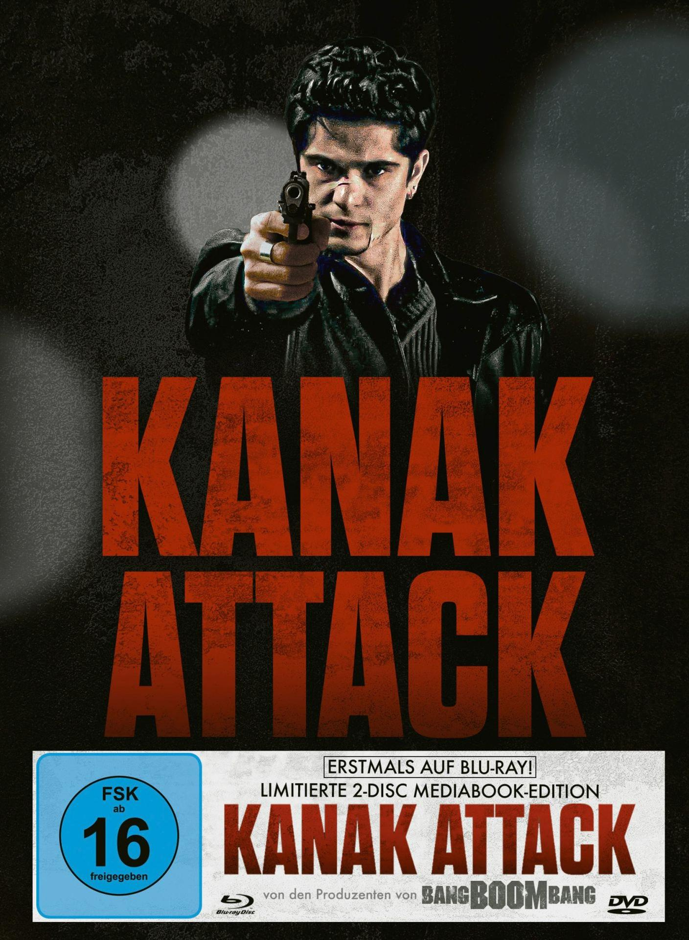 Filmplakat mit einem Mann, der eine Pistole hält; Text lautet 'KANAK ATTACK'.