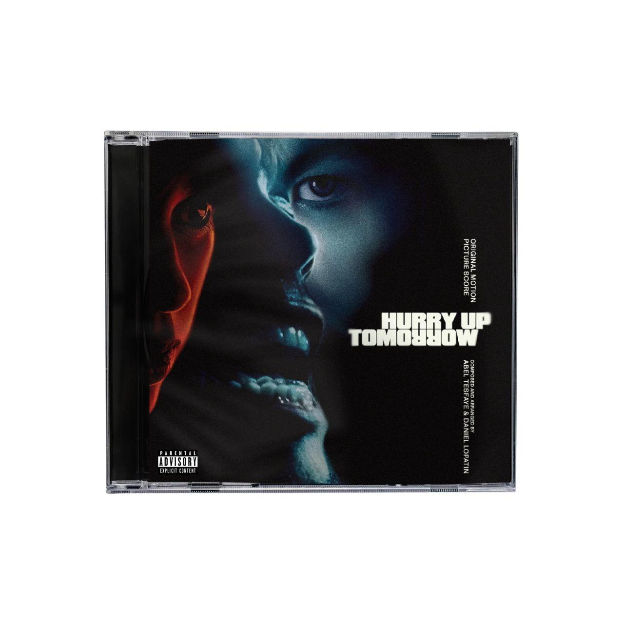 CD-Hülle mit einem blau-schwarzen Bild eines Mannes, der Titel lautet „Hurry up tomorrow“.