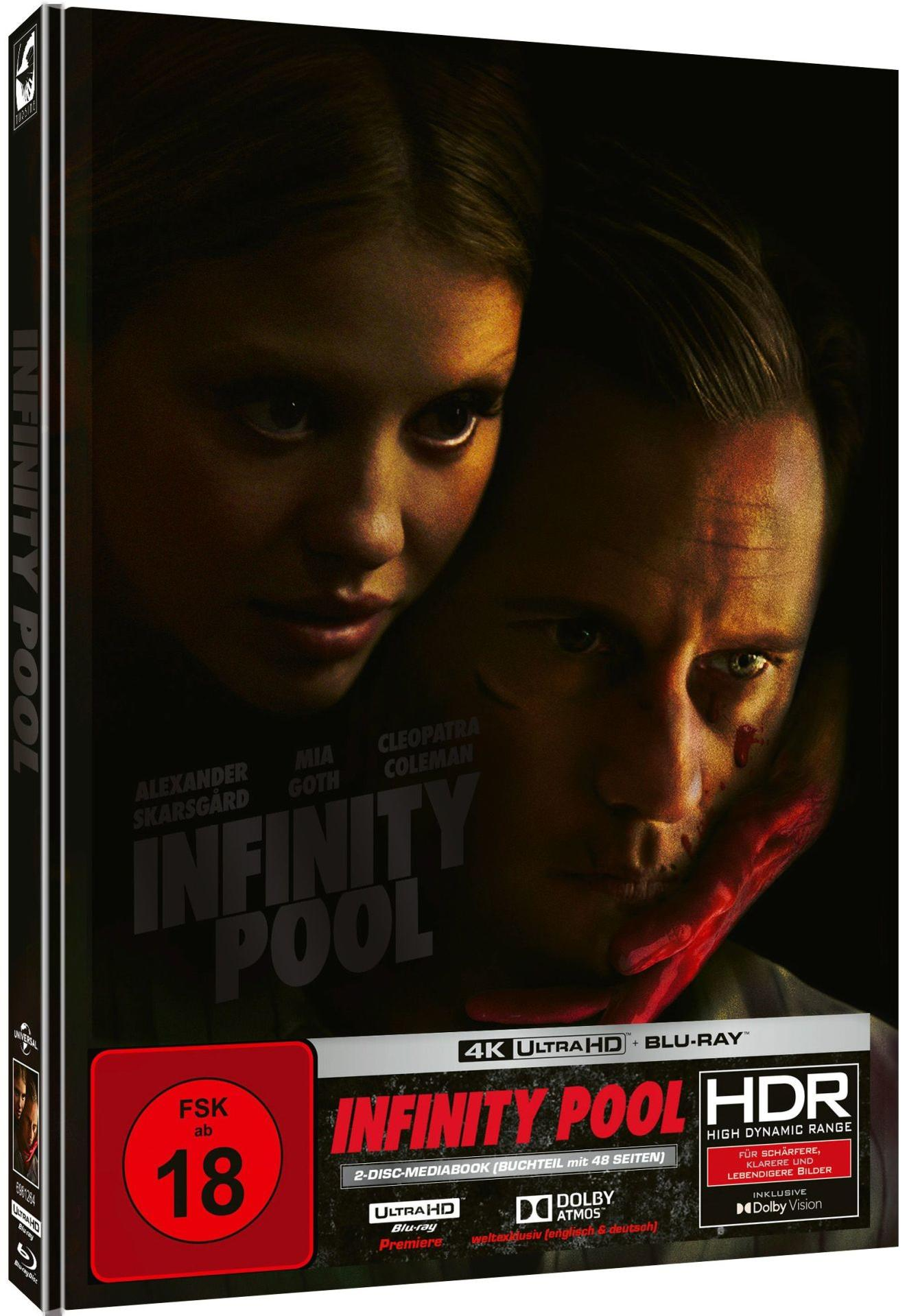 Blu-ray Cover: Nahaufnahme von zwei Gesichtern, Text "Infinity Pool".