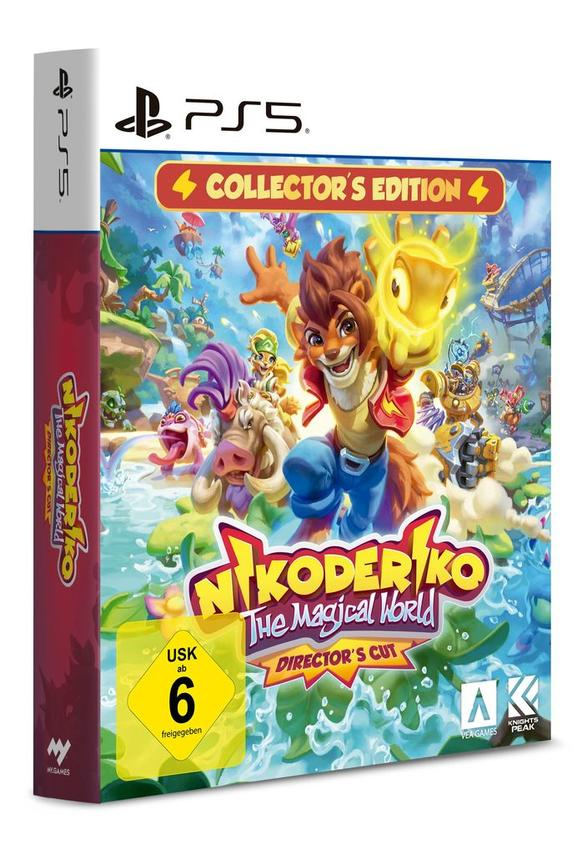 Spielcover. Eine Zeichentrickfigur hält einen Stab auf einem farbenfrohen Hintergrund. Spieltitel.