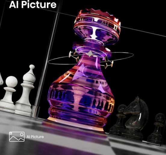 Figura szachowa, fioletowy król z koroną, na szachownicy, z innymi figurami w tle.