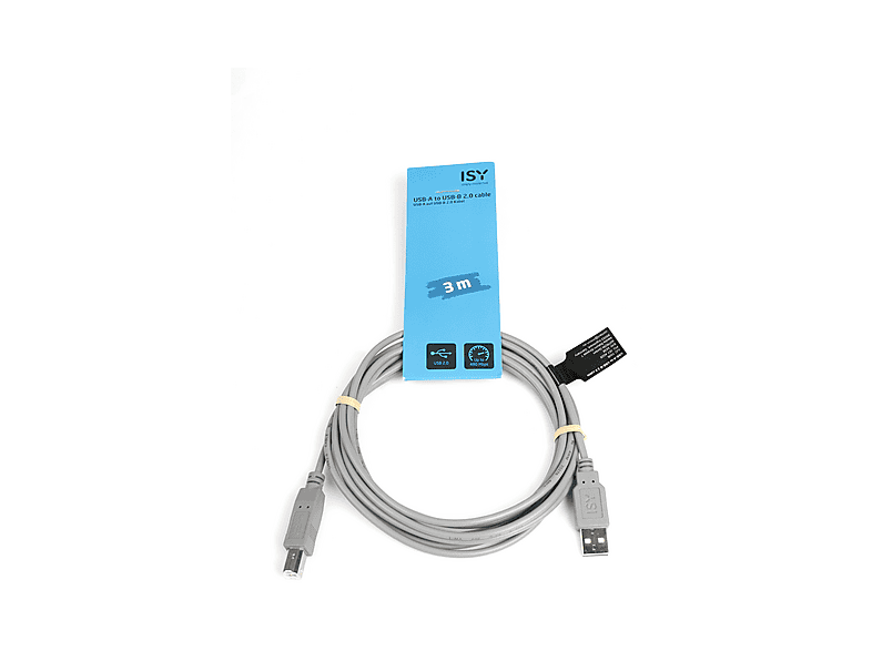 Kabel ISY IUC-1006 USB-A do USB-B 2.0, 3 m Szary – zdjęcie 2