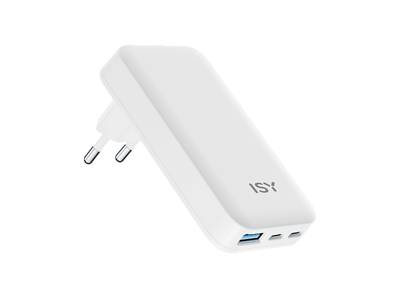 ISY IAC-6065 65W Flat GaNCharger 2xUSB-C&1xA Ladegerät Universal, weiß