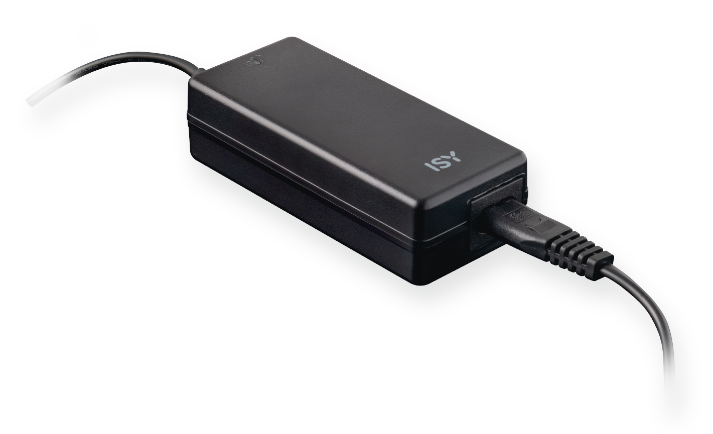 Czarna ładowarka ISY z podłączonym kablem.