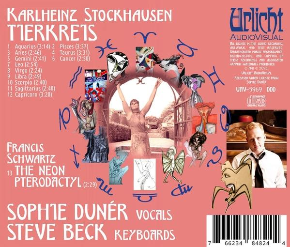 Albumcover mit einem Kreis aus Tierkreiszeichen und Figuren. Titel 'Tierkreis' von Karlheinz Stockhausen.