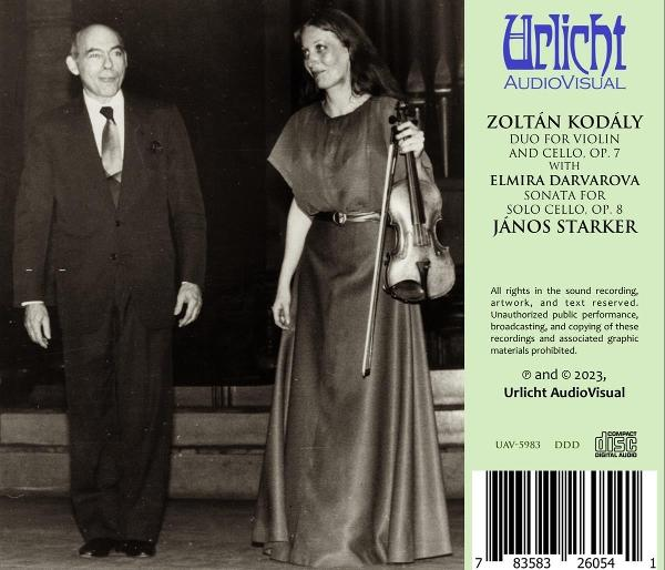 Eine Frau mit Geige steht mit einem Mann im Anzug. Text rechts: Zoltan Kodaly Duo für Violine.