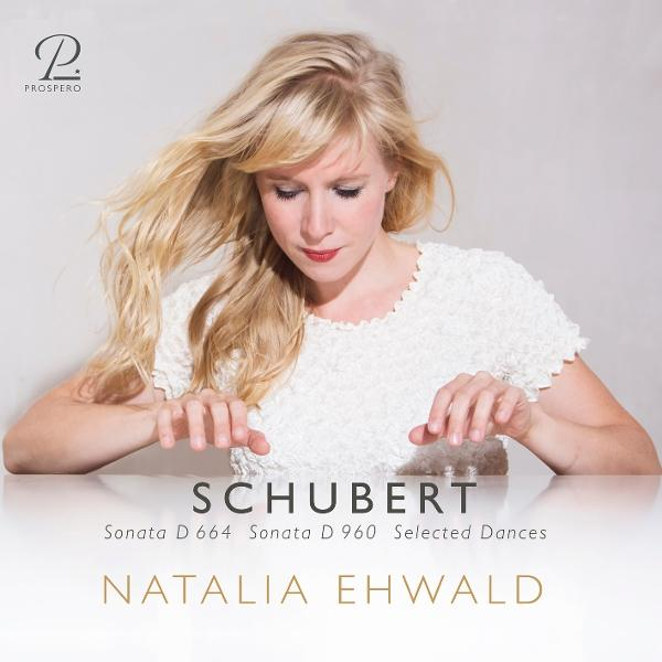 Frau spielt Klavier. Albumcover mit Text: 'SCHUBERT' und 'NATALIA EHWALD'.