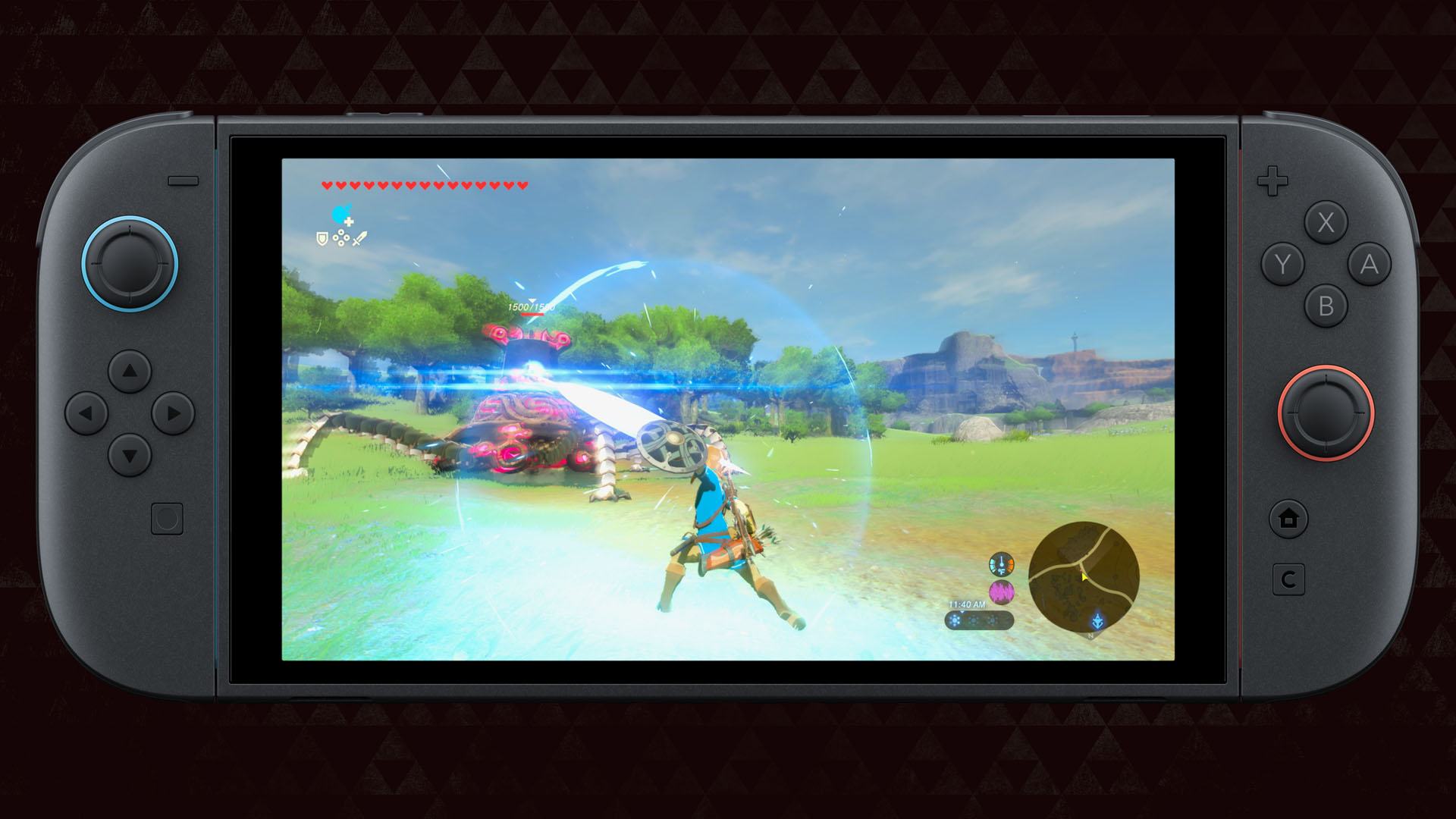 Nintendo Switch, yay kullanan bir karakterin göründüğü bir oyun ekranıyla.