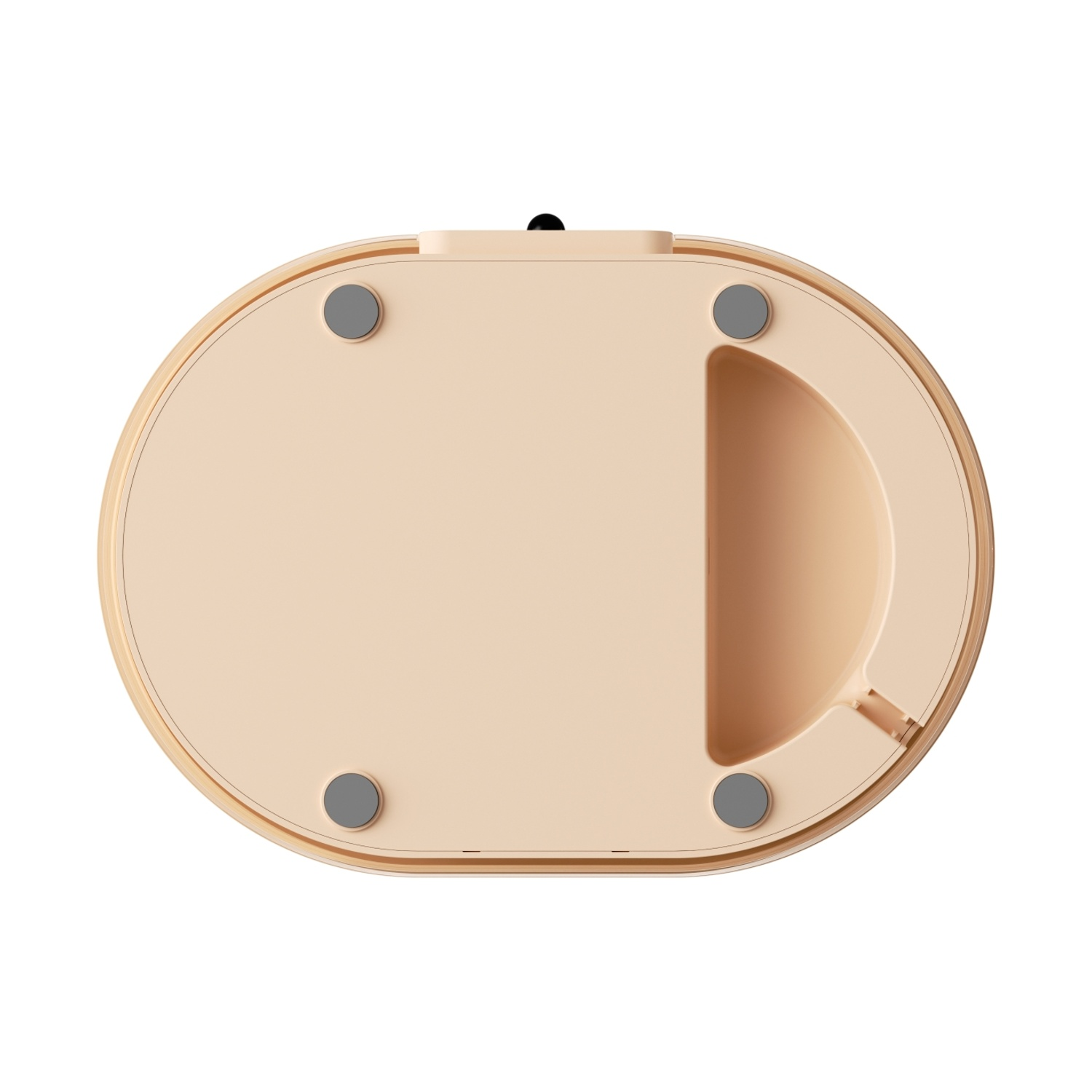 Una base ovale beige per prodotti per animali domestici con 4 cuscinetti grigi.