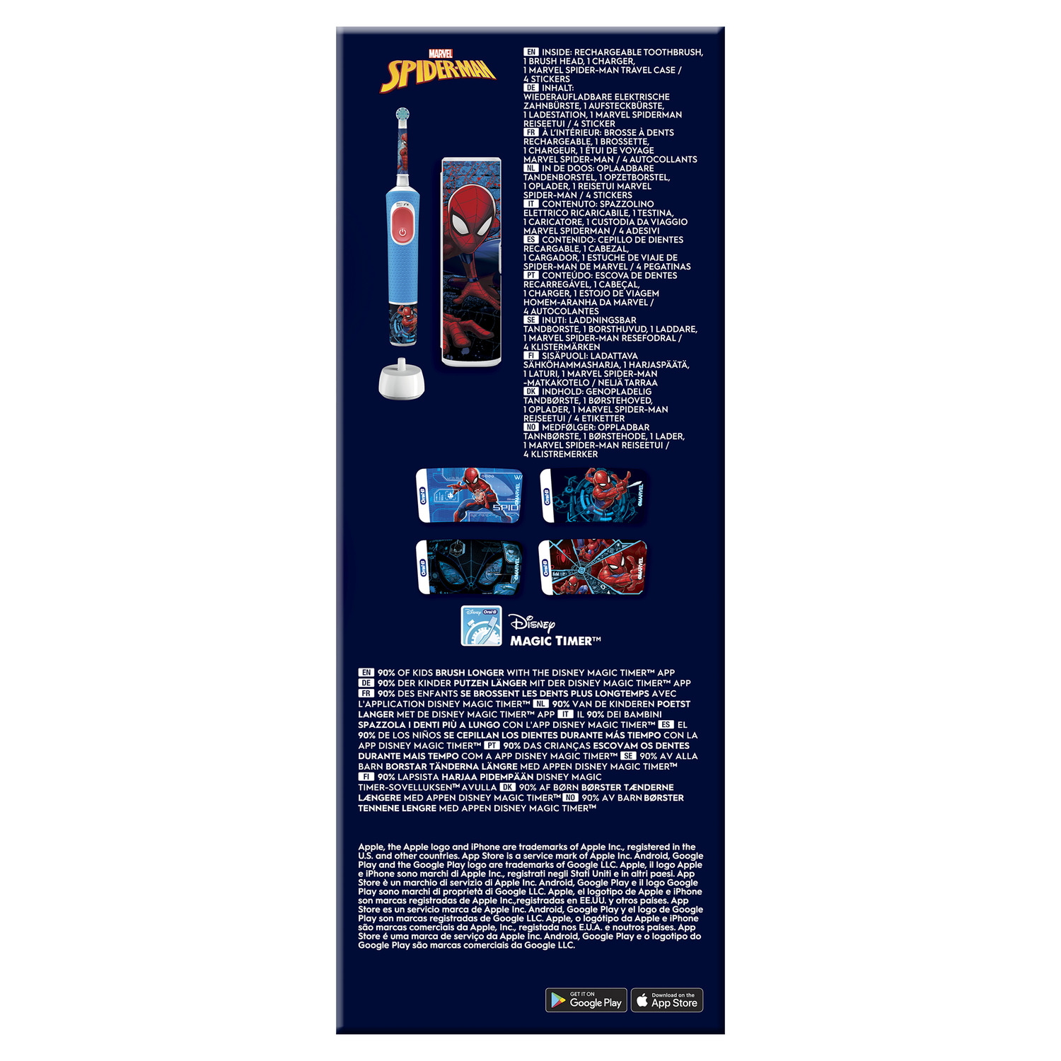 Emballage d'une brosse à dents électrique Frozen, avec info application.