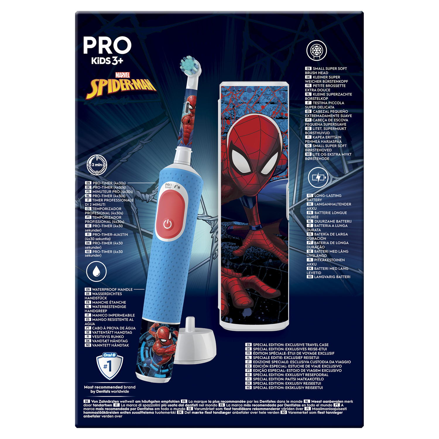 Brosse à dents électrique pour enfants Oral-B Spider-Man avec accessoires, en boîte.