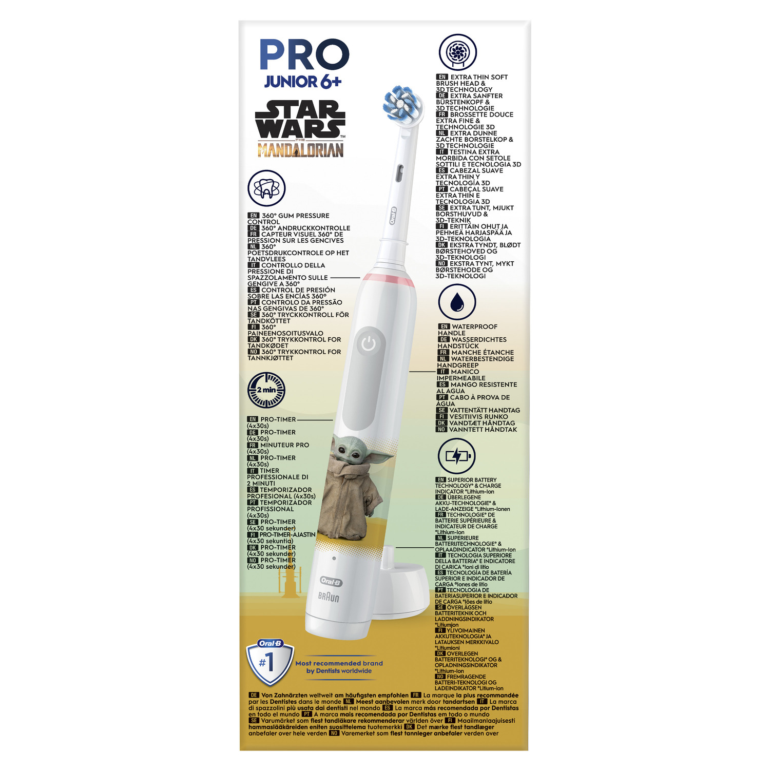 Brosse à dents Oral-B Pro Junior 6+ Star Wars avec figurine Yoda.