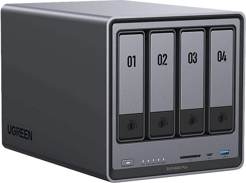 UGREEN NASync DXP4800 PLUS NAS (Diskless), 4 SATA-Einschübe, Intel® Prozessor Pentium Gold 8505, 8 GB DDR5, max. 112 TB, Grau