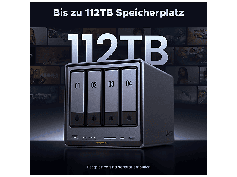 UGREEN NASync DXP4800 PLUS NAS (Diskless), 4 SATA-Einschübe, Intel® Prozessor Pentium Gold 8505, 8 GB DDR5, max. 112 TB, Grau — Foto 4 von 5