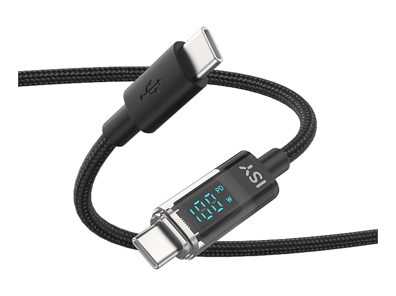 ISY IUC 8000 USB-C Schnellladekabel mit LED Display, Schwarz