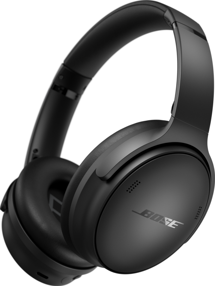Cuffie Bose con cancellazione del rumore nere. Il logo Bose è visibile sul padiglione. Design over-ear.