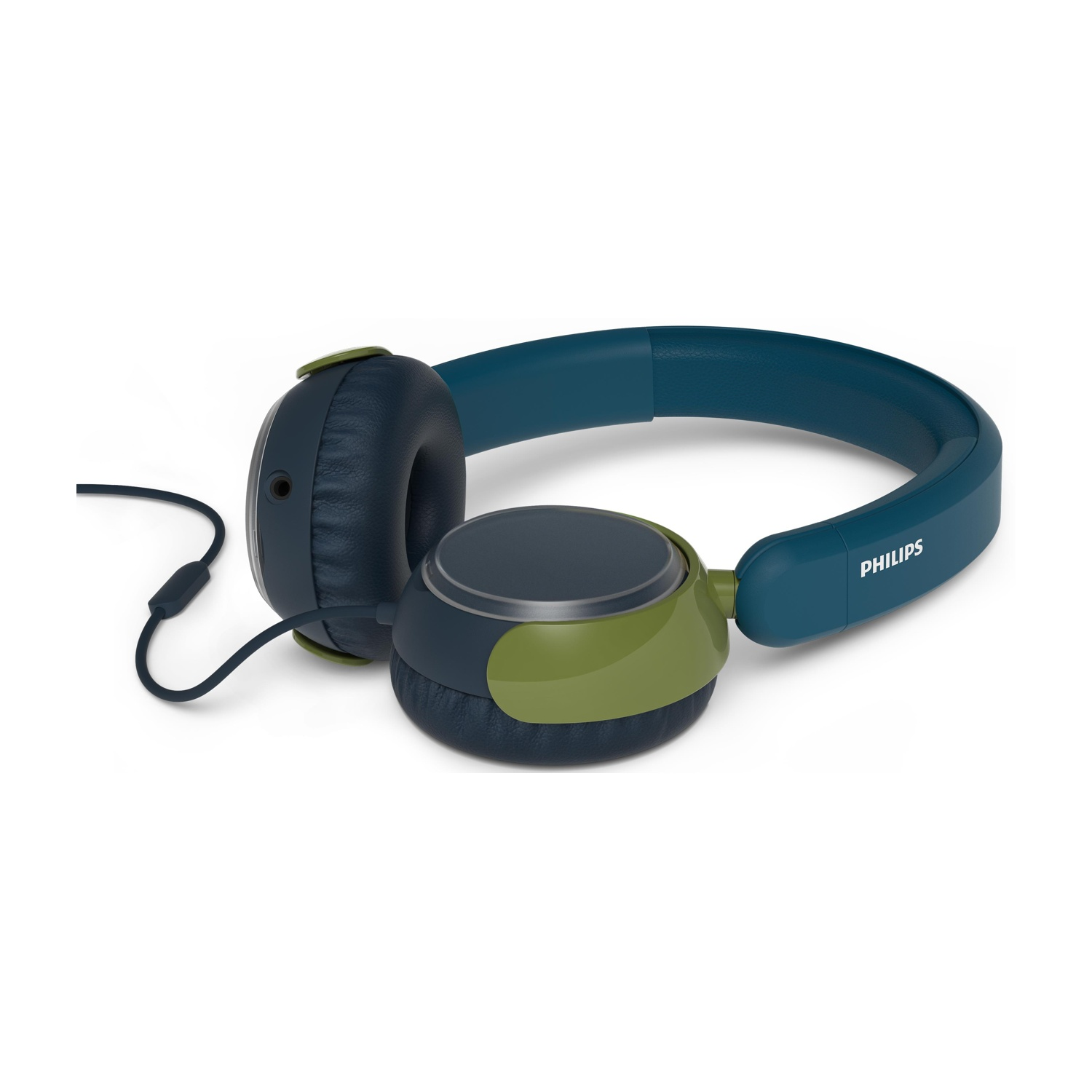 Cuffie Philips blu e verdi, vista laterale.