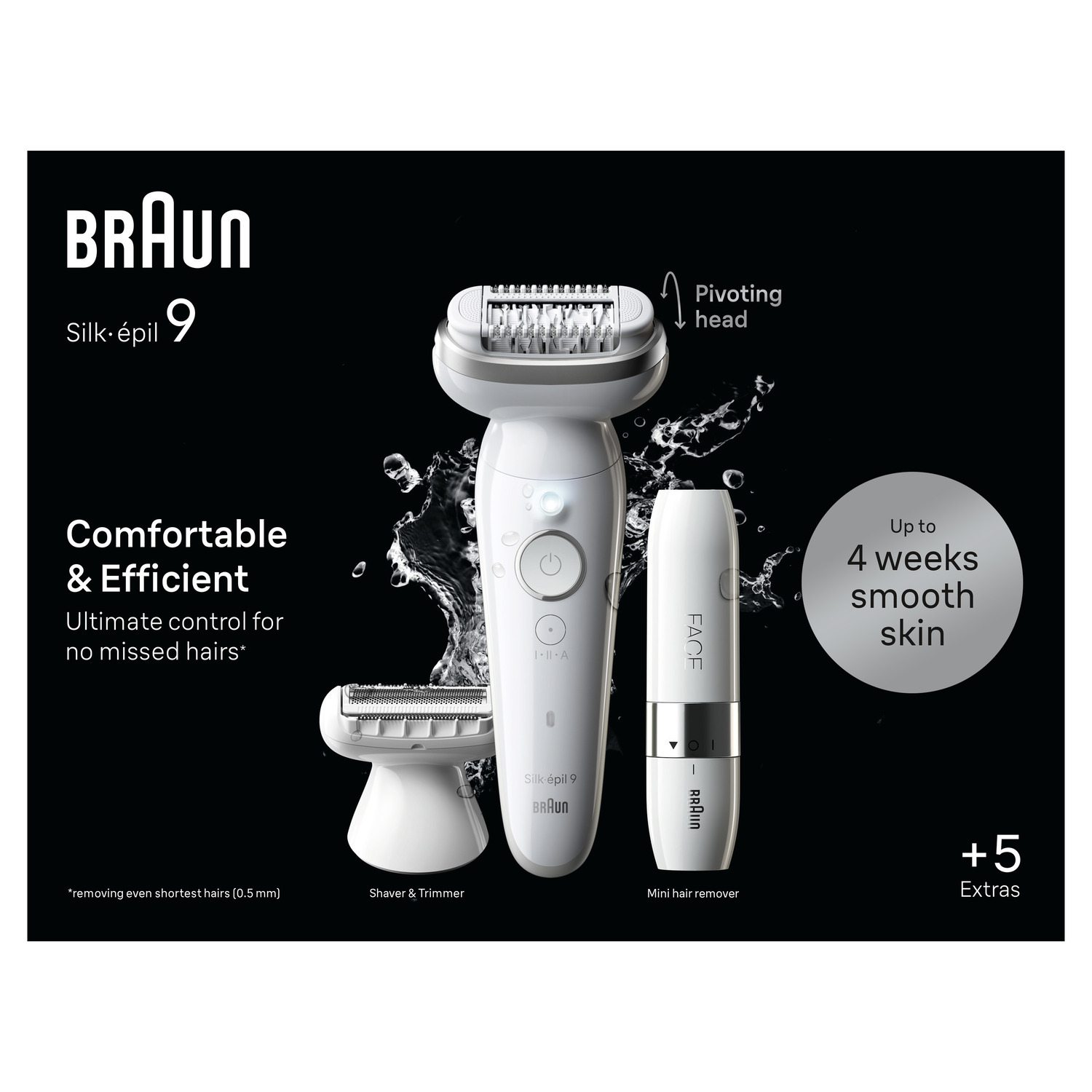 Een witte Braun Silk-épil 9 epilator met opzetstukken.