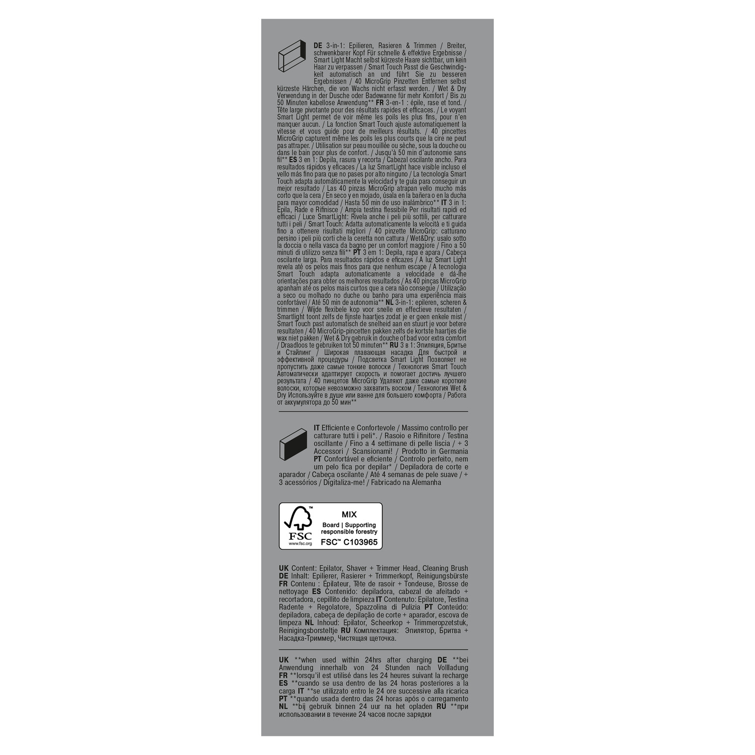 Informations produit : détails Braun, instructions d'utilisation et informations de recyclage multilingues.