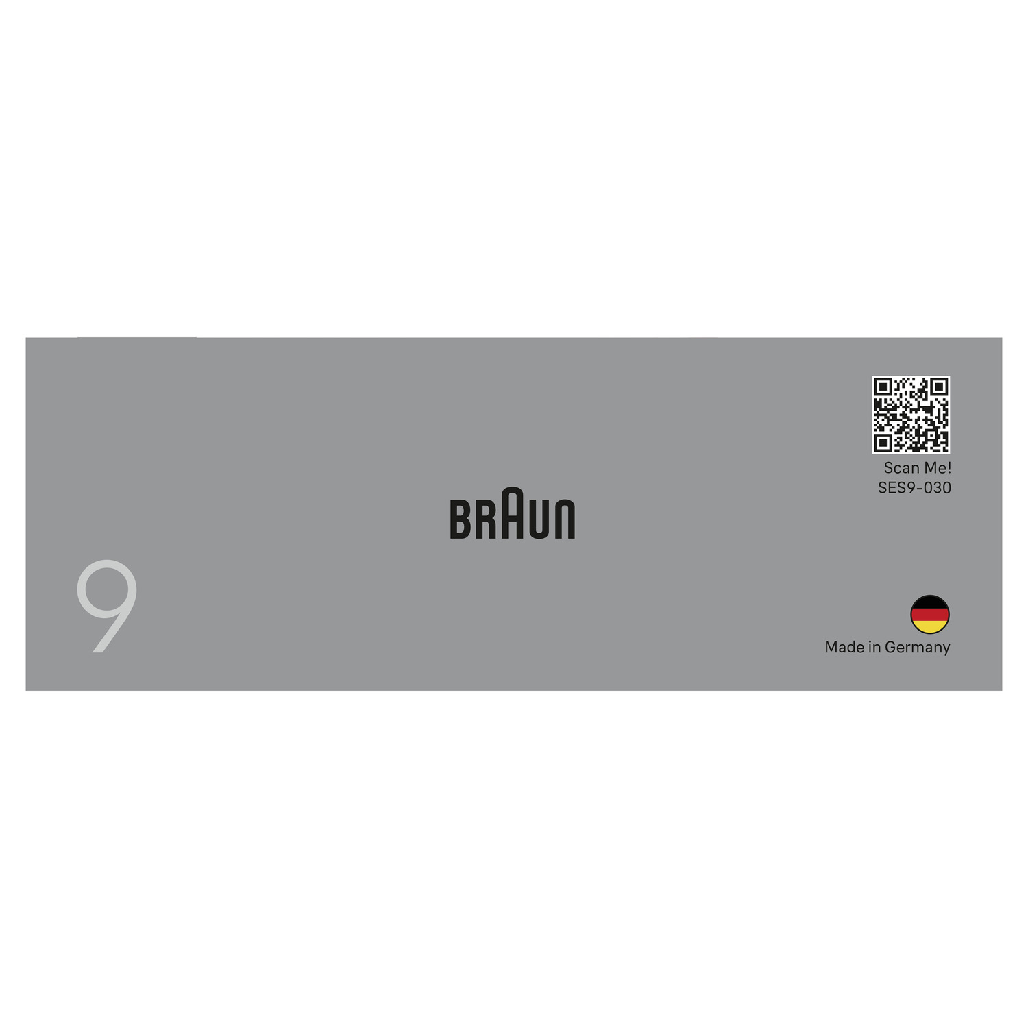 Un fond gris avec le logo Braun et le chiffre 9, avec un code QR à scanner.