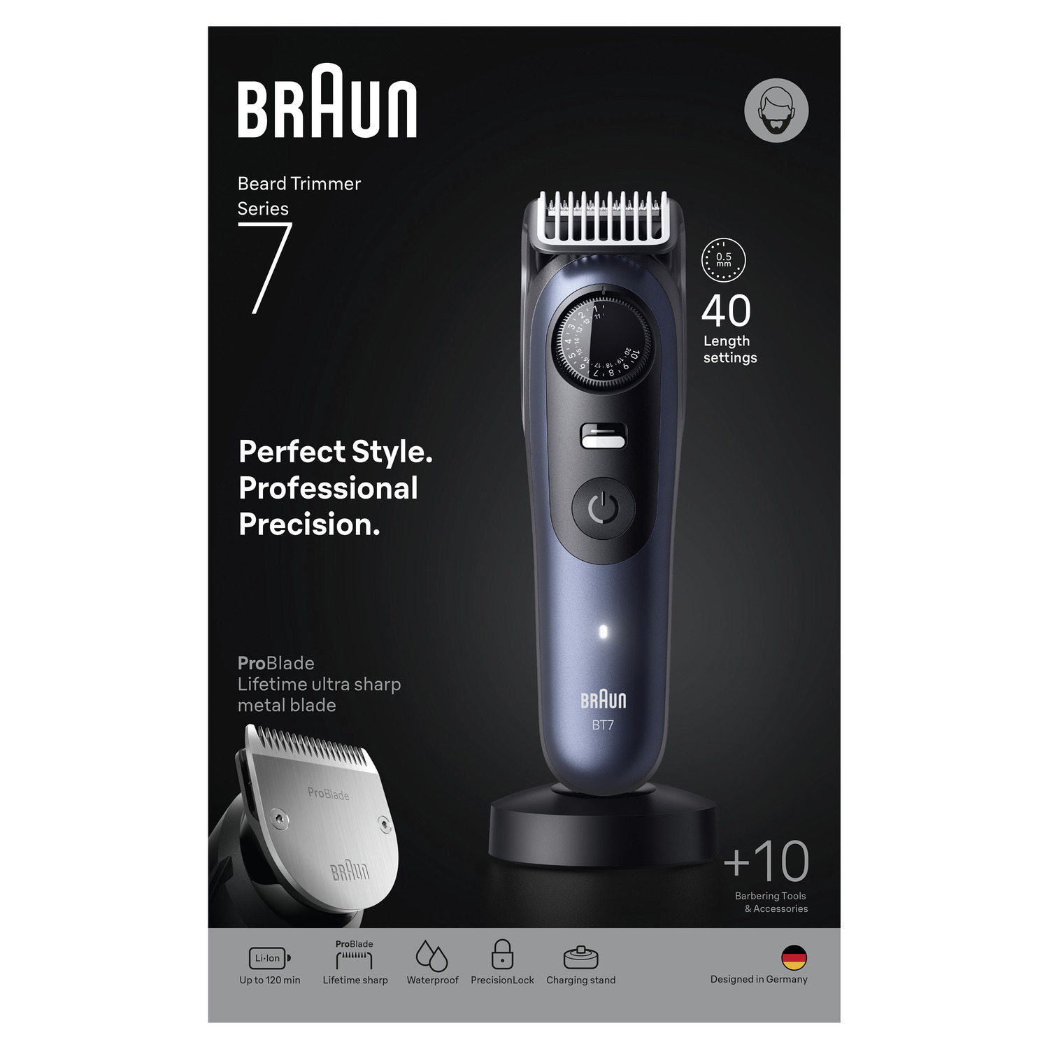 Braun Beard Trimmer Series 7 with product features and accessories.