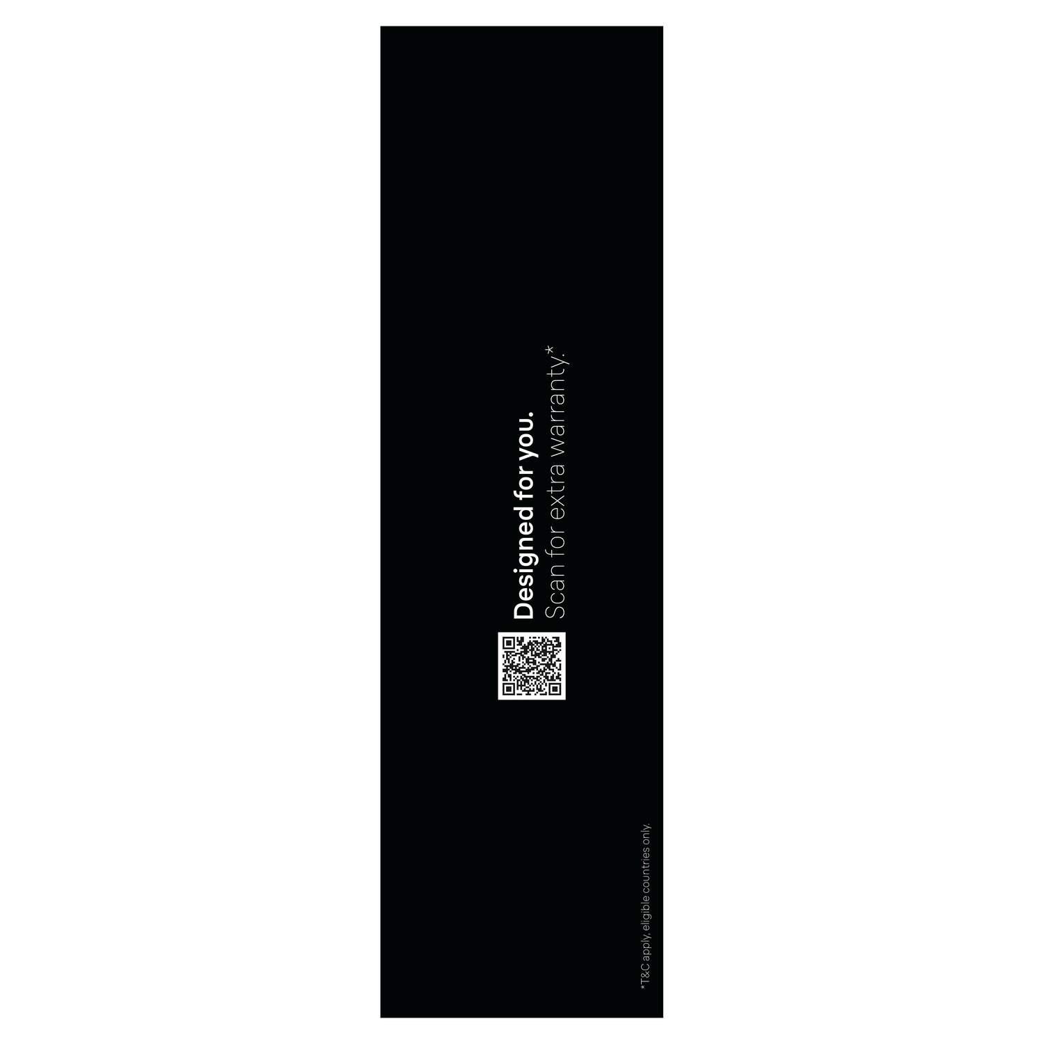 Black background with a QR code and text: Designed for you.