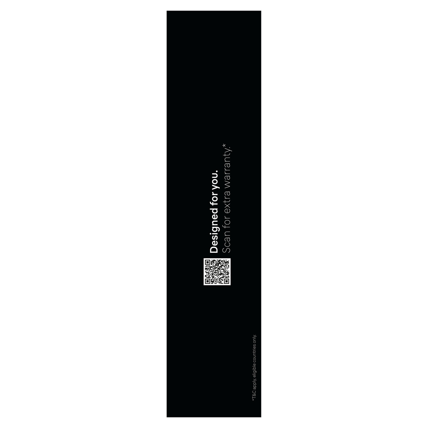 Black background with a QR code and text: Designed for you.