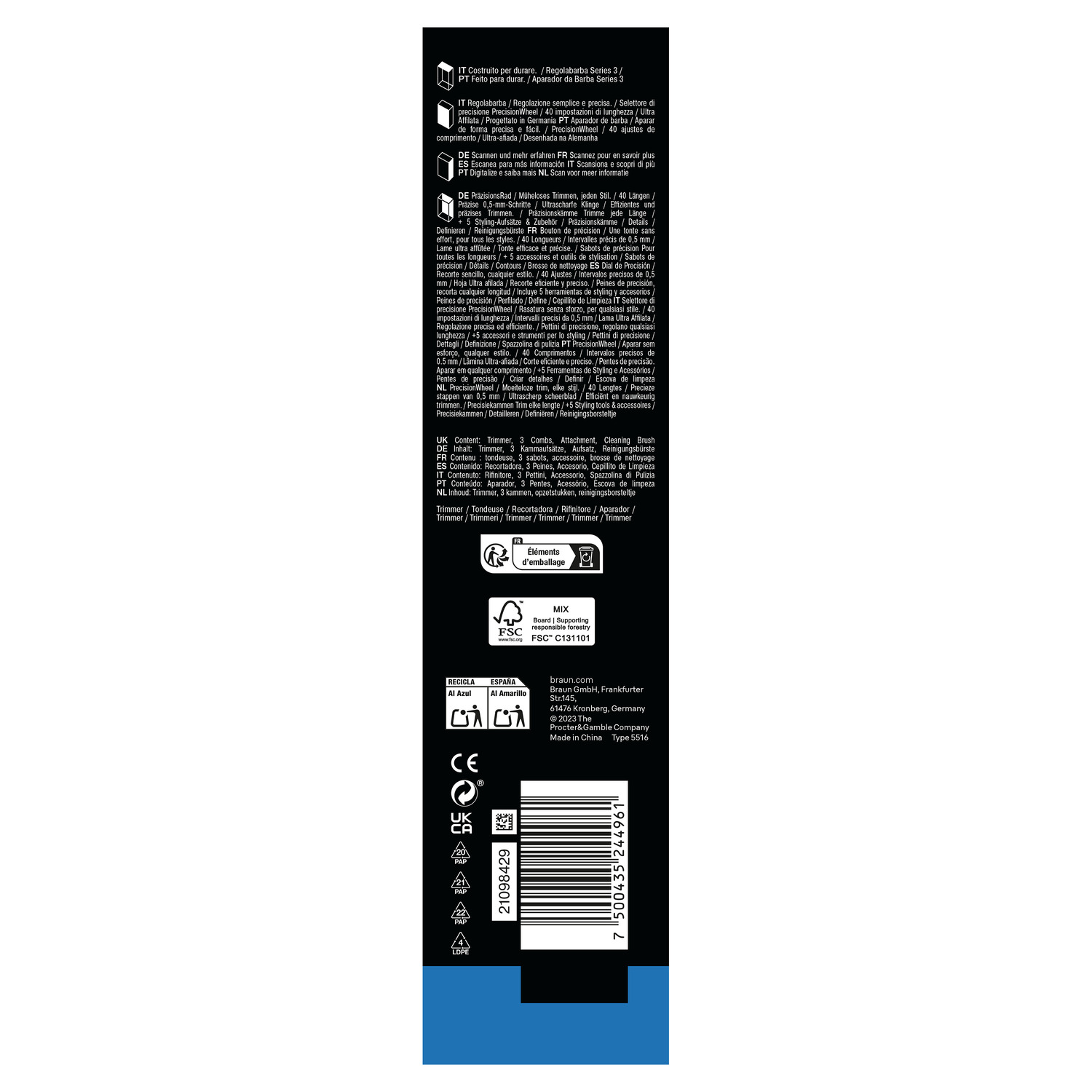 Text with product information. Black background with white text.