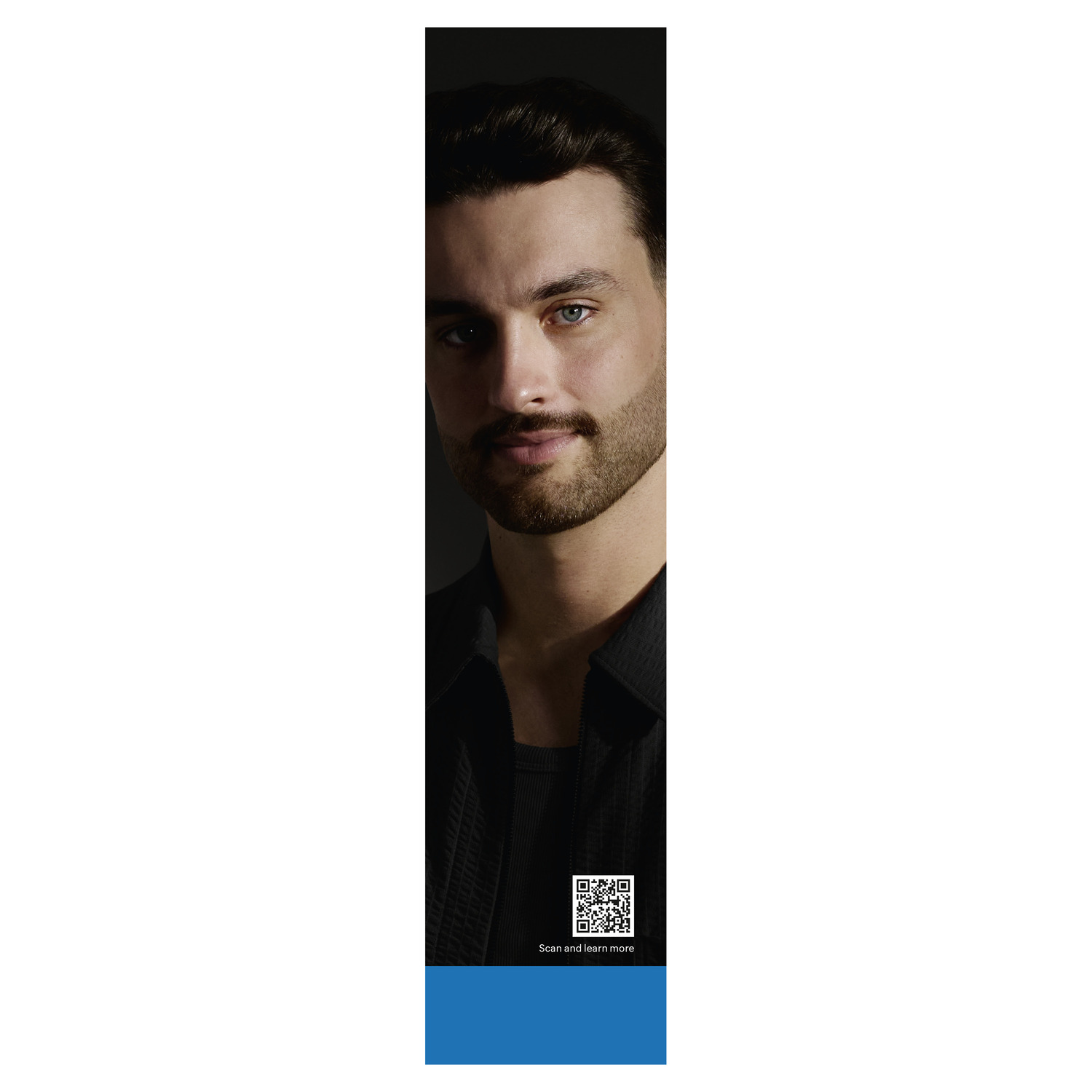 A black background with text and a QR code.