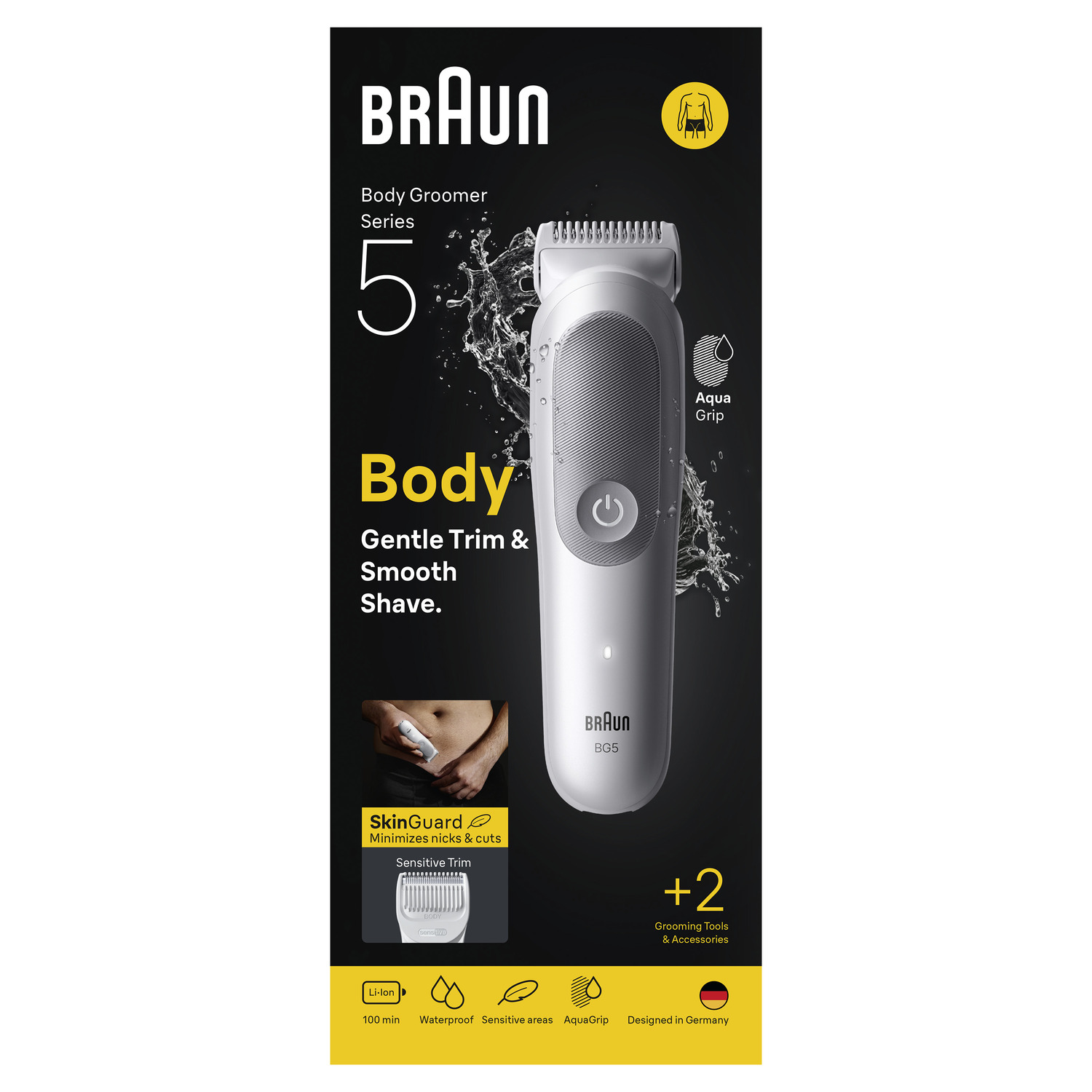 A Braun Body Groomer Series 5 product packaging with a shaver and accessories.