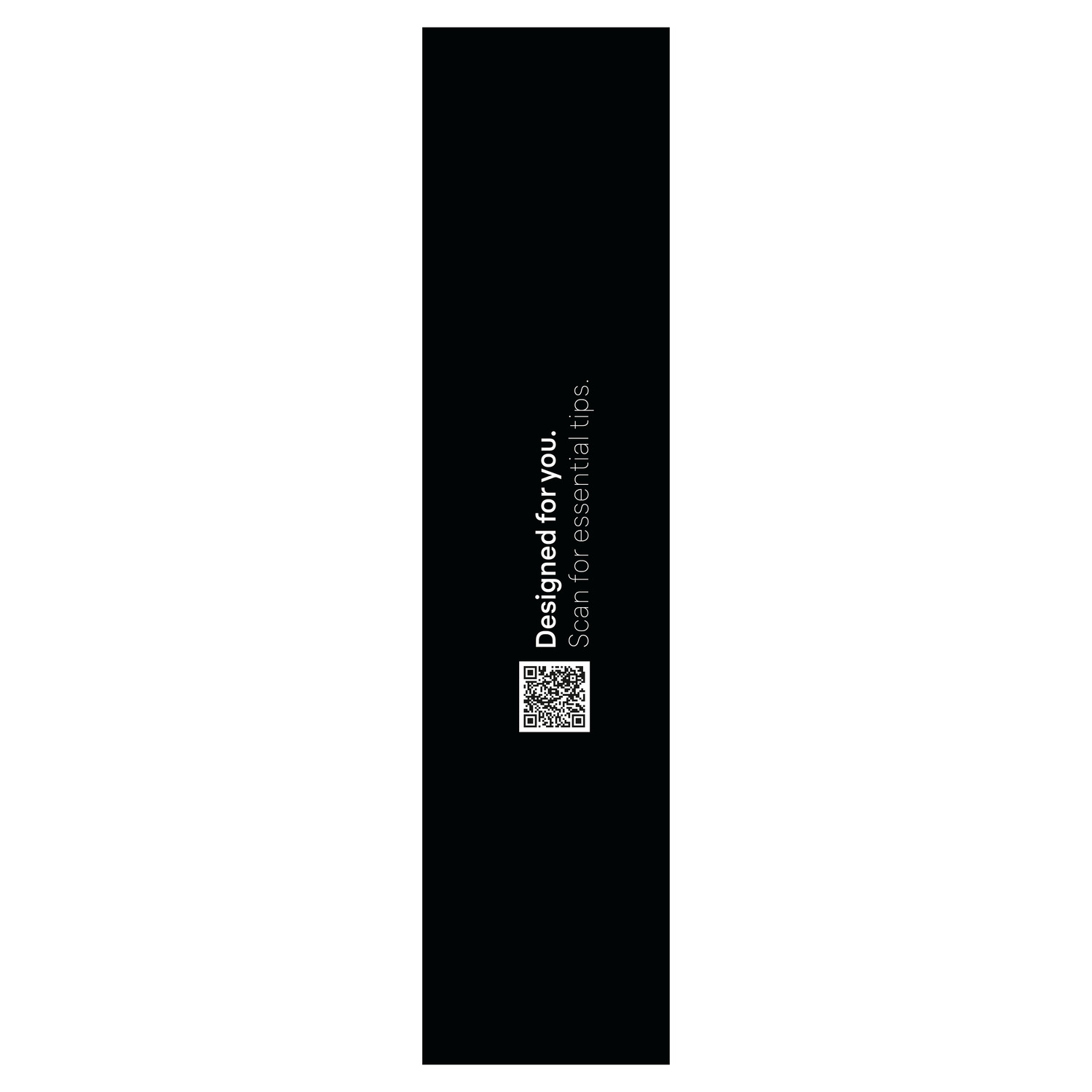 A black background with the words 'Designed for you' and a QR code.