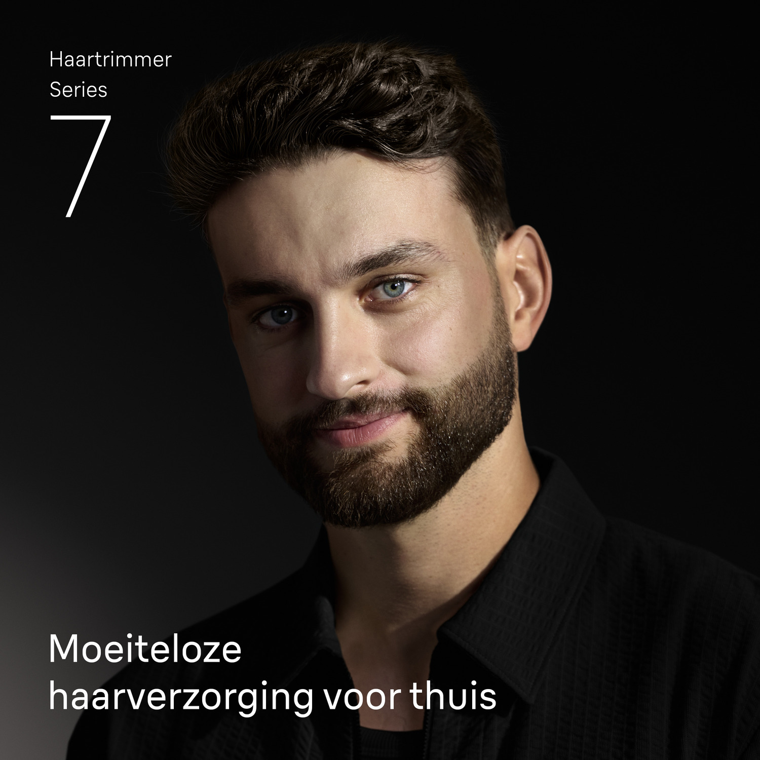 A man smiles at the camera. Text: Haartrimmer Series 7.