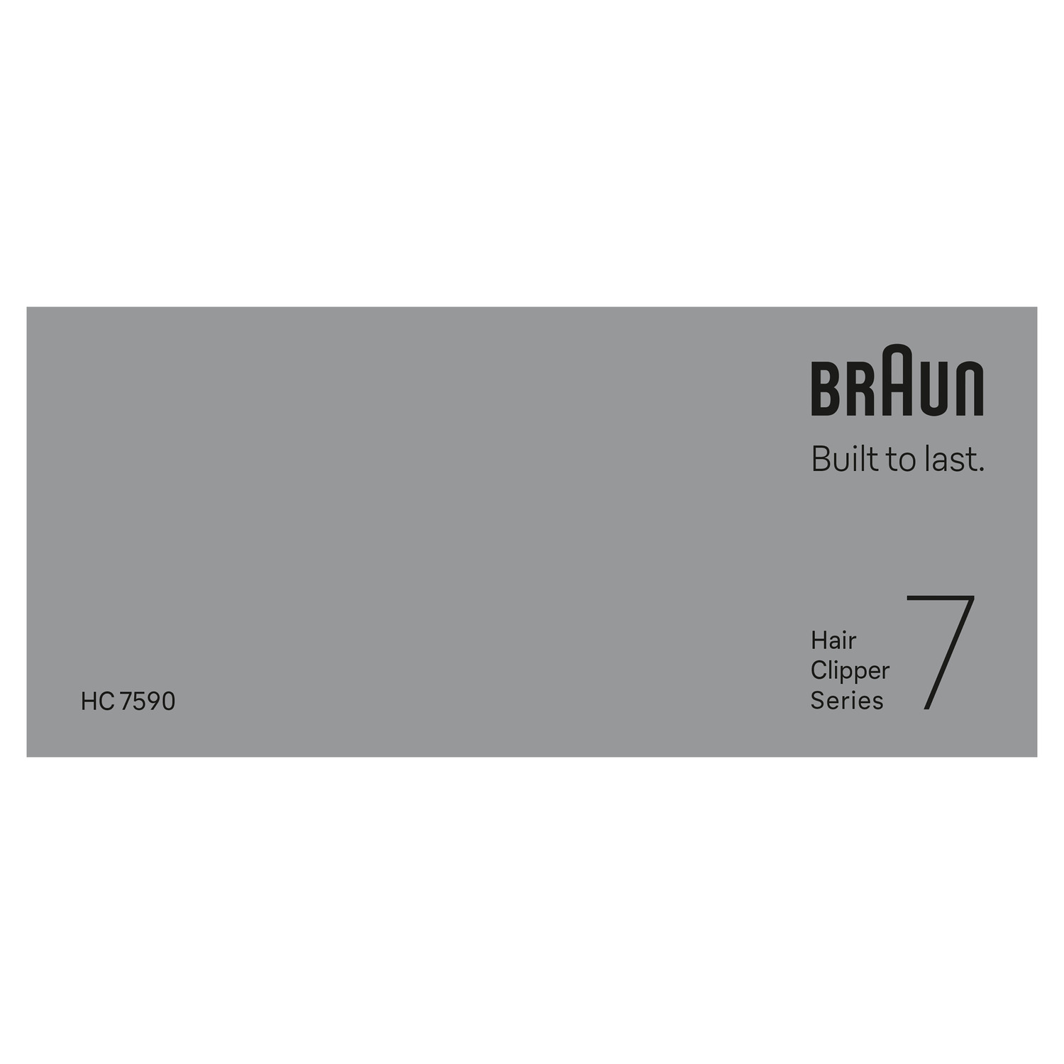 Fond gris avec le logo Braun et le nom du produit. Texte : Conçu pour durer.