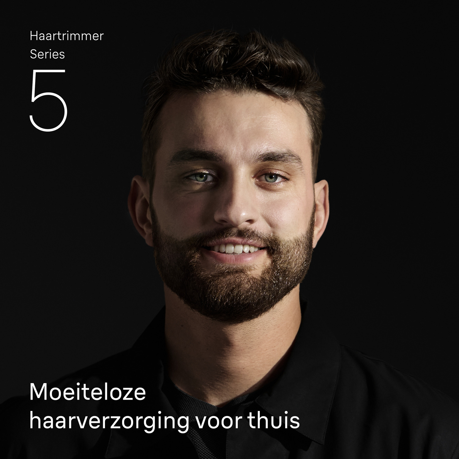 A man smiles at the camera. Text: Haartrimmer Series 5.