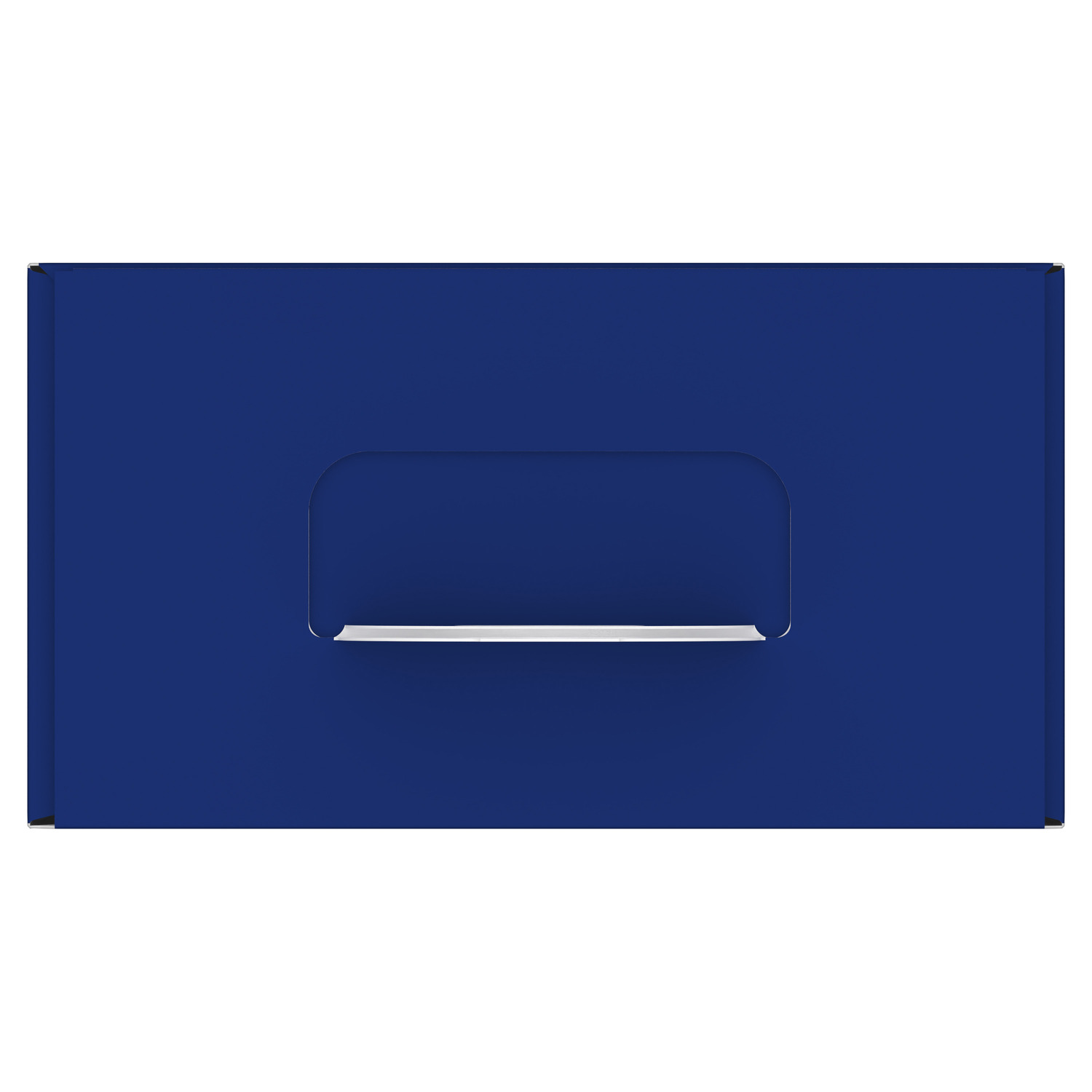Rectangular blue package with a white insert. The package is empty.
