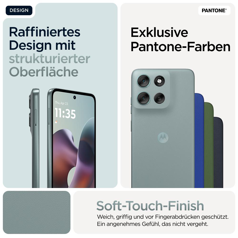 Bild zeigt Telefondesign: raffiniertes Design mit strukturierter Oberfläche, Pantone-Farben und Soft-Touch-Finish.