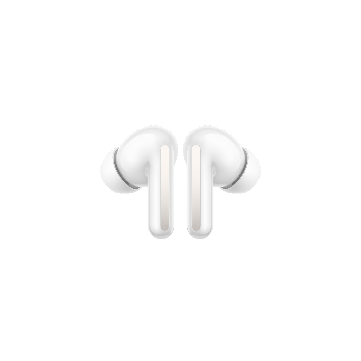 Auriculares blancos, diseño minimalista, aislados sobre fondo negro.