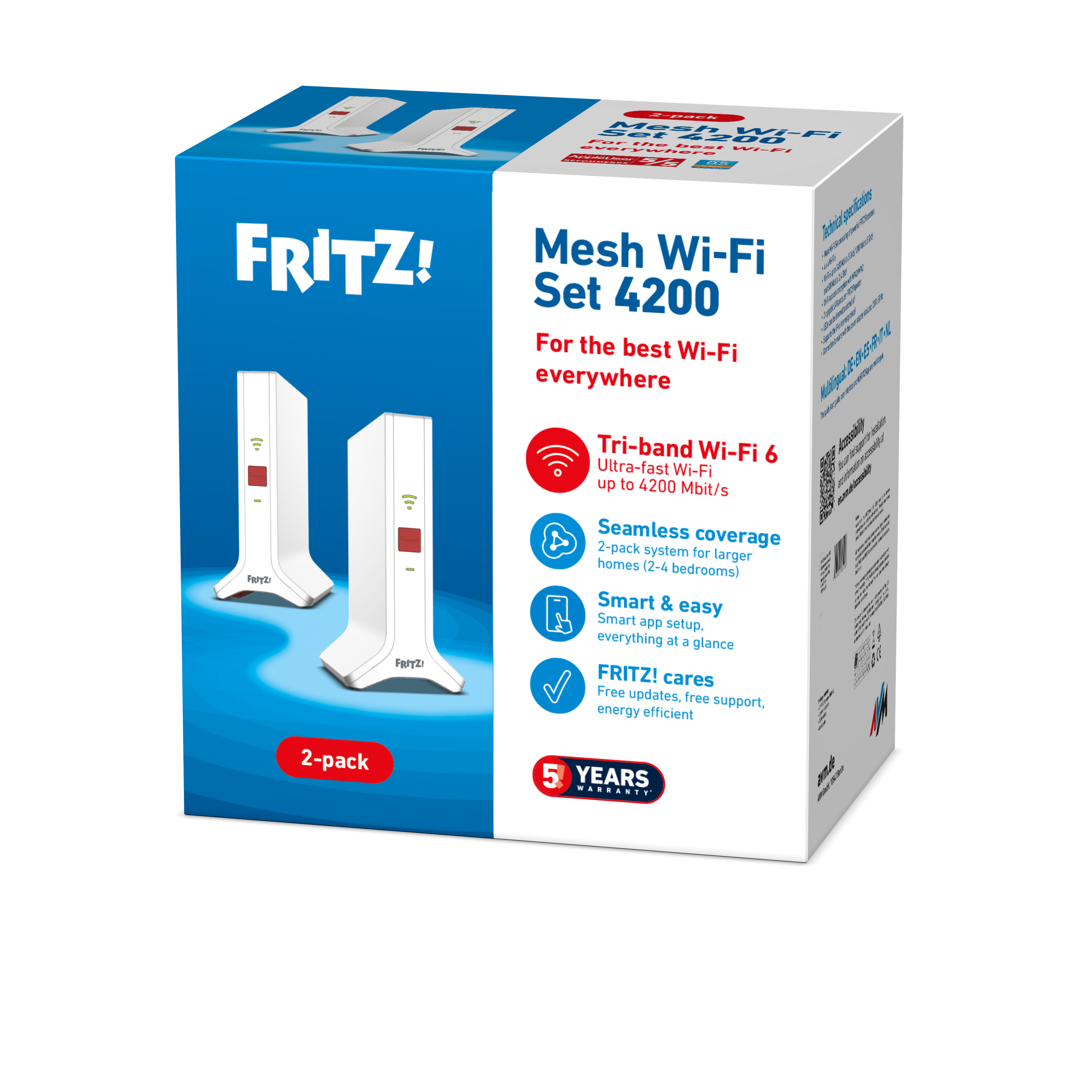 Box eines 2er-Sets Wi-Fi-Router mit Text und Symbolen.