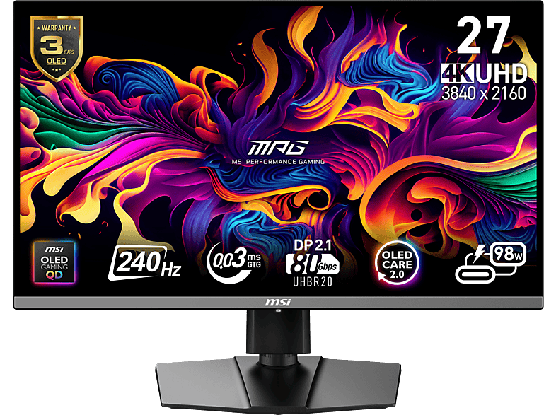 MSI MPG 272URX QD-OLED, 26.5 UHD 4K, 240 Hz, 0.03 ms GtG, OLED, G-SYNC compatible