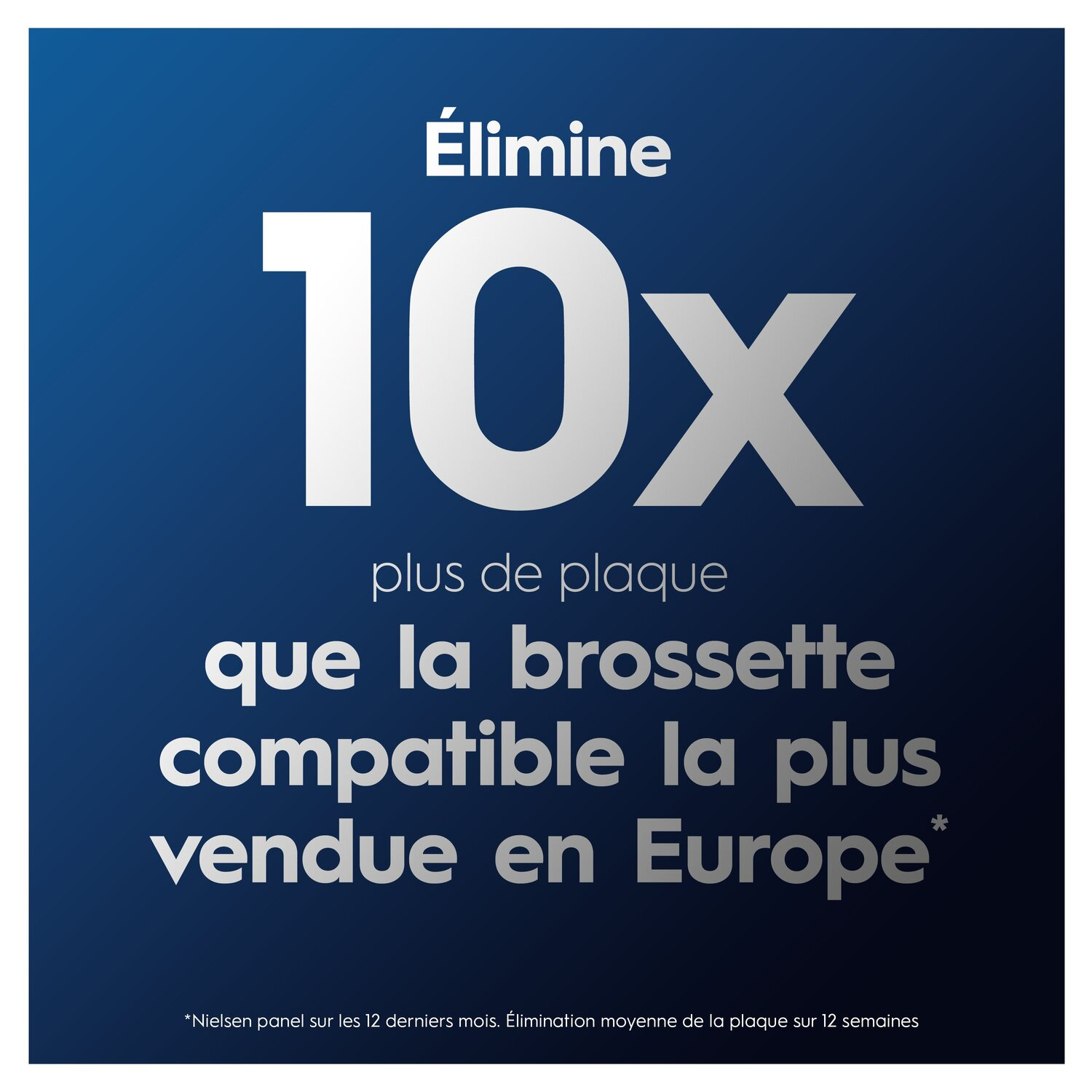 Texte : Élimine 10 fois plus de plaque que la brosse à dents la plus vendue en Europe.