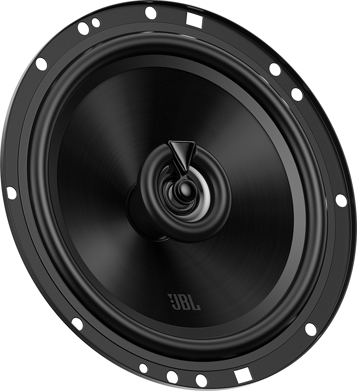 Haut-parleur JBL noir. Circulaire, cône central et cadre métallique.