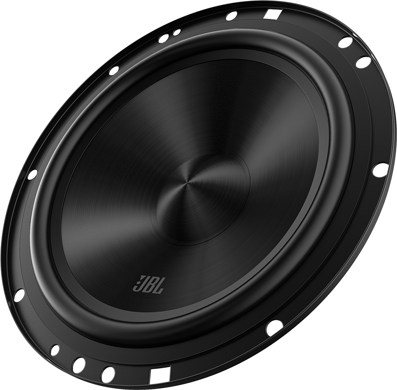 Grand haut-parleur de voiture JBL noir. Comprend un cône noir et un logo JBL au centre.