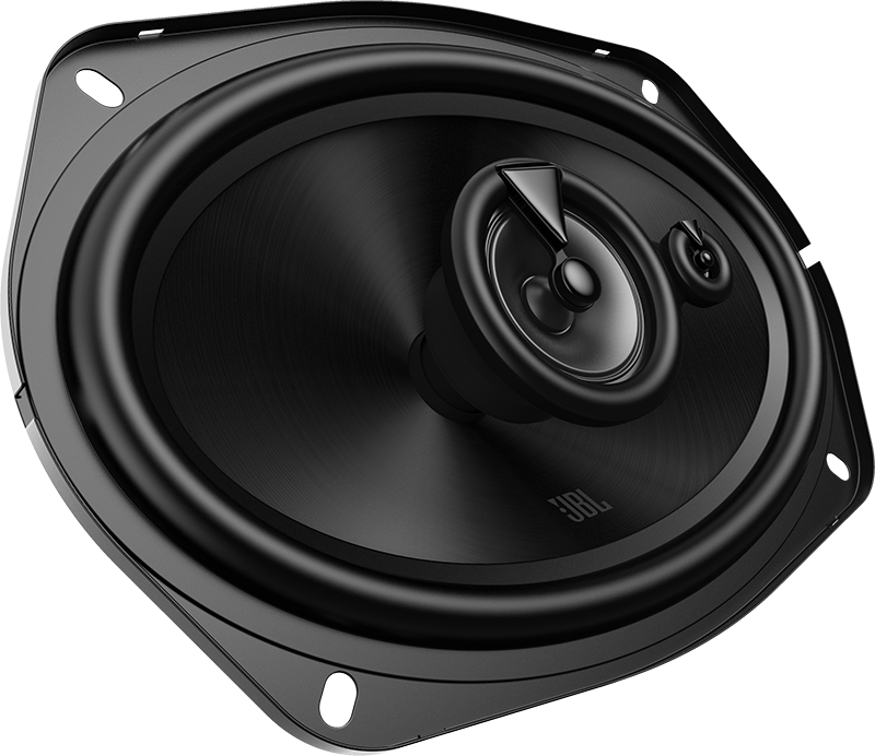Haut-parleur JBL ovale noir avec un haut-parleur et le logo JBL.