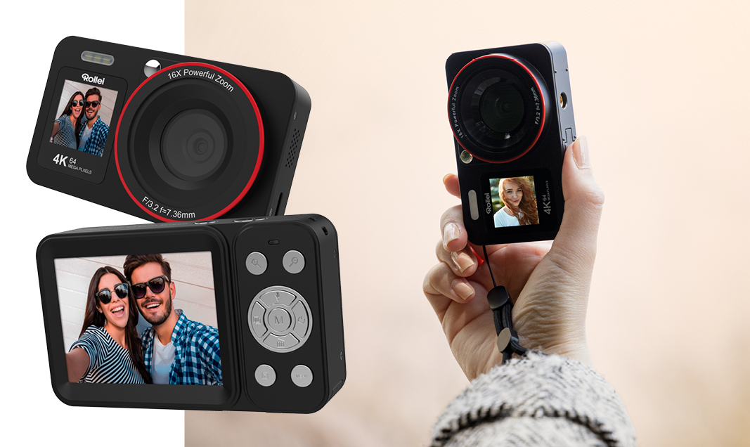 Appareils photo affichant des images de personnes et un appareil photo avec des boutons.