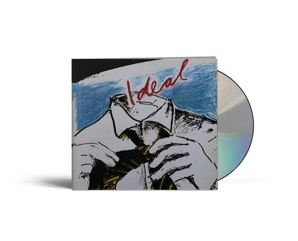 Albumcover mit einem Mann im Anzug und Krawatte, mit dem Wort "Ideal" in Rot. Eine CD ist sichtbar.