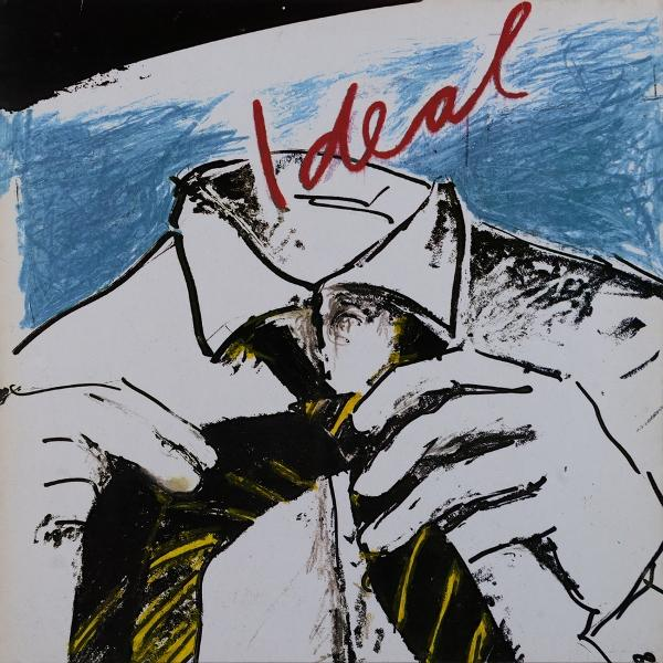 Albumcover mit einem Mann im Anzug und Krawatte, mit dem Wort "Ideal" in Rot.