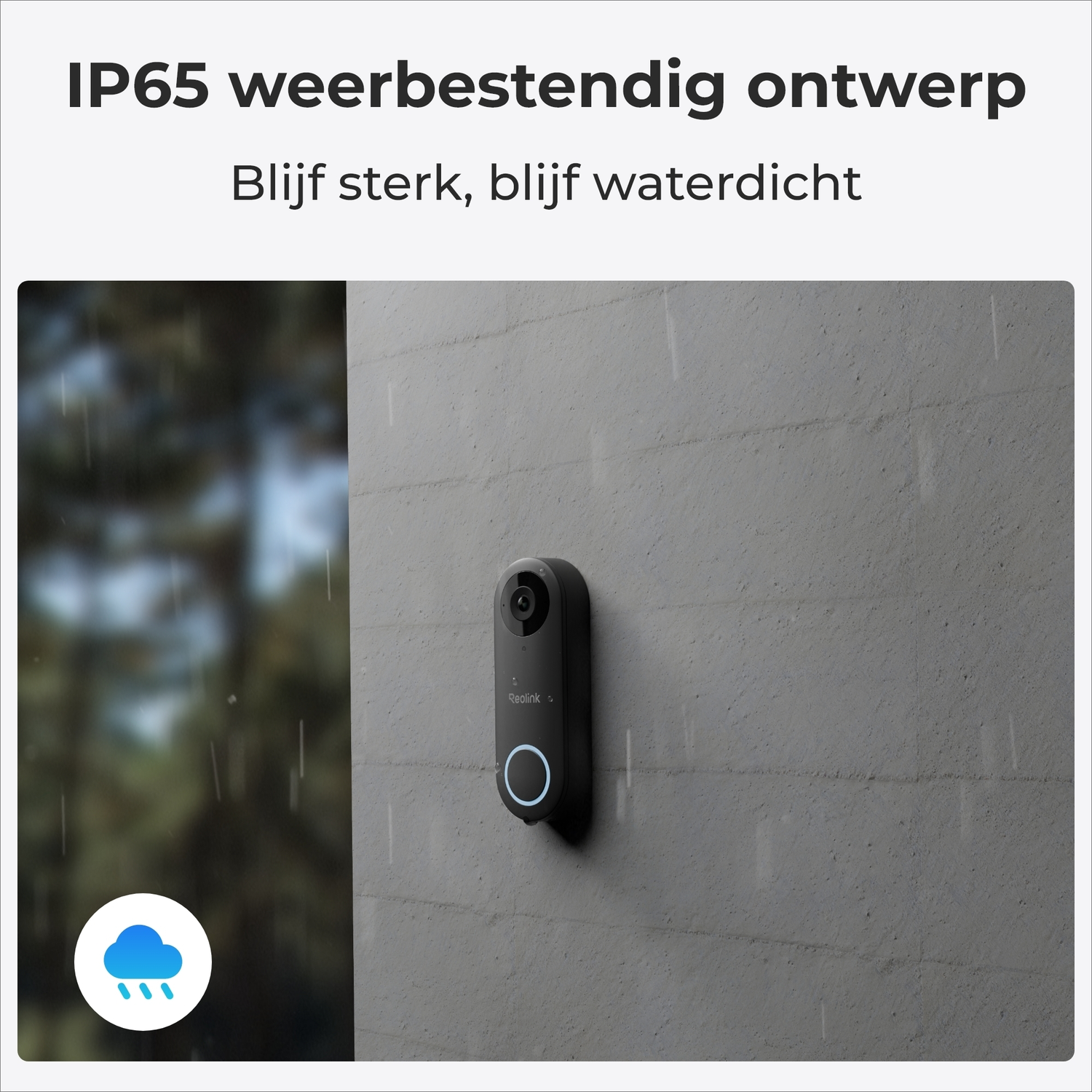 Smart doorbell in the rain on a wall.