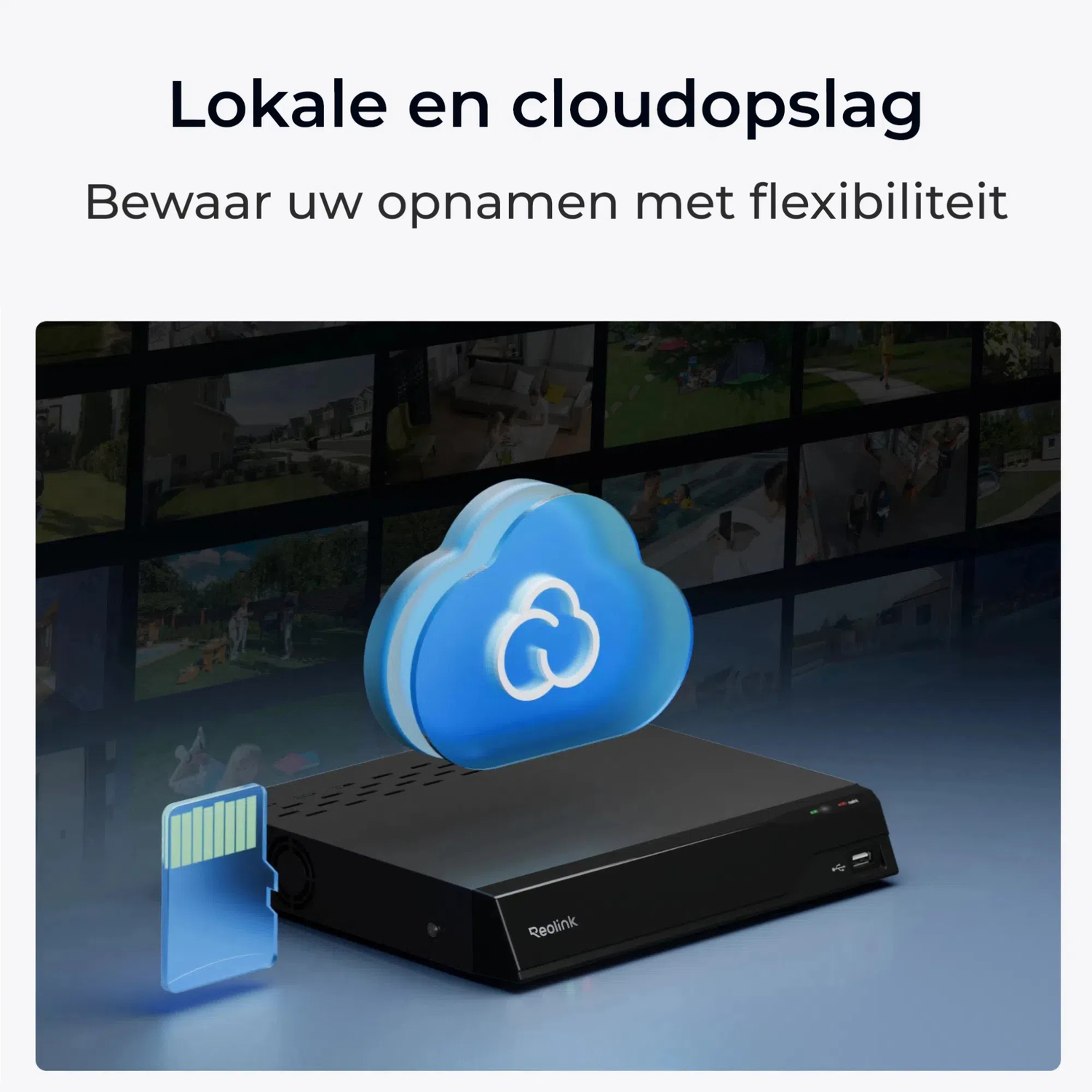 A black DVR with a blue cloud and a SD card.