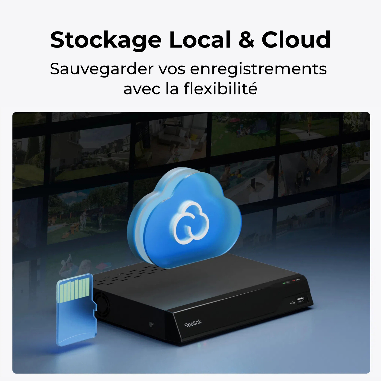 Un DVR noir avec un nuage bleu et une carte SD.