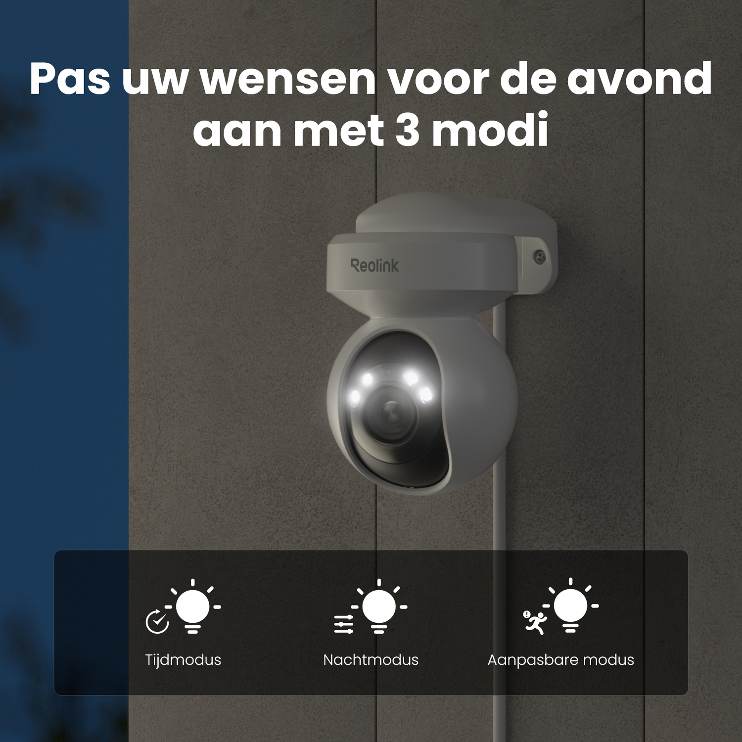 Camera with three modes. Time mode, night mode, and customized mode.